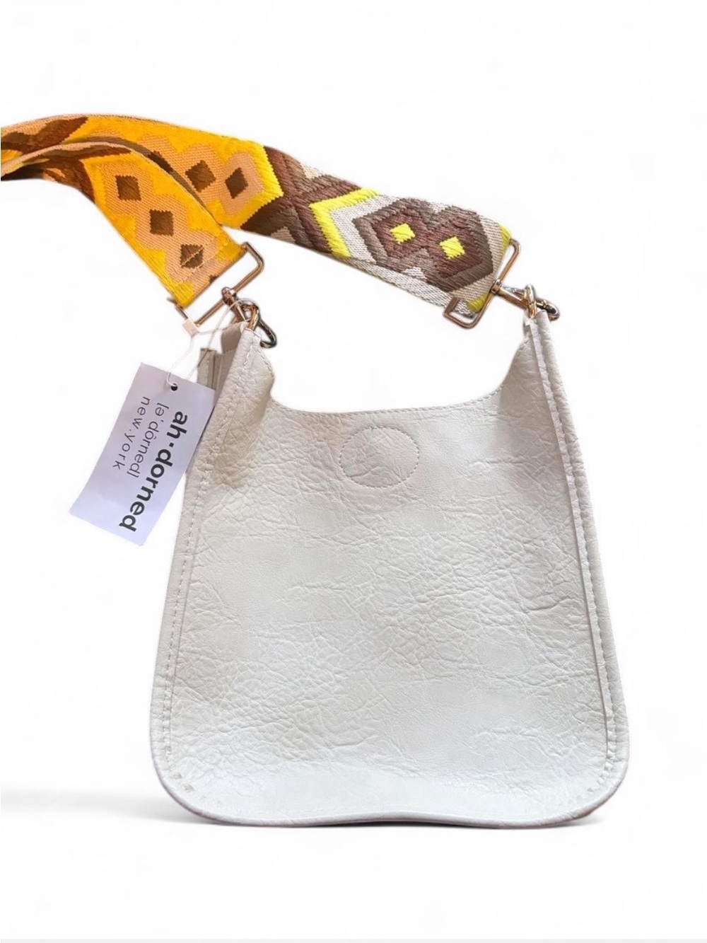 ah-dorned Off White Crossbody Bag with Removable Patterned Strap